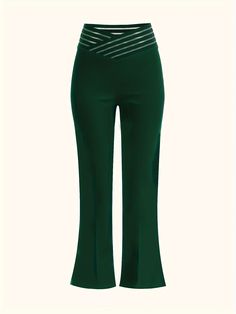 kkboxly Solid Color Bootcut Pants, Elegant High Waist Pants, Women's C – Kkboxly™ Green Stretch High Waist Wide Leg Pants, Elegant Green Stretch Dress Pants, Green High Waist Stretch Wide Leg Pants, High Waist Stretch Green Dress Pants, Green Stretch High Waist Dress Pants, Stretch Green High Waist Wide Leg Pants, Stretch Elastane Wide Leg Pants For Party, Green High Waist Stretch Dress Pants, Stretch Wide Leg Party Pants