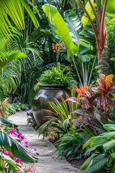 A collection of tips and ideas for creating a compact tropical garden, perfect for small spaces or urban environments. Year Round Outdoor Plants, Auckland Garden, Small Tropical Gardens, Garden Lodge, Diy Garden Fountains