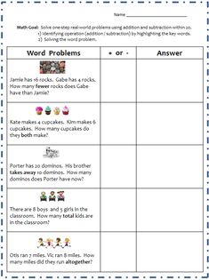 Math one-step real-world problems using addition & subtraction within 20