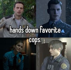 four different pictures with the caption hands down favorite cops, and an image of a police officer in uniform