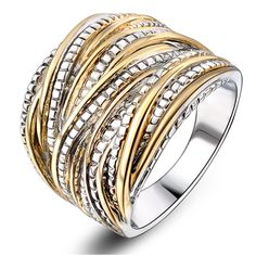 PRICES MAY VARY. Stylish Multi-Layer Interwoven Design: This statement ring features an interwoven design with rich 3D appearance. Its wide shape aligns with fashion trends, perfect as a cocktail ring or thumb ring for bold enthusiasts Eye-Catching Gold and Silver Two-Tone: The material of this fashion ring is copper, with a gold and silver two-tone plating combination to increase visual appeal. The contrast adds luxury, resembling a 14k gold ring without tarnishing Textured and Smooth Surface T Chic Band, Pet Memorial Necklace, Big Ring, Big Rock, Cuff Bracelets Handmade, Womens Rings Fashion, Chunky Ring, Style Hip Hop, Finger Rings