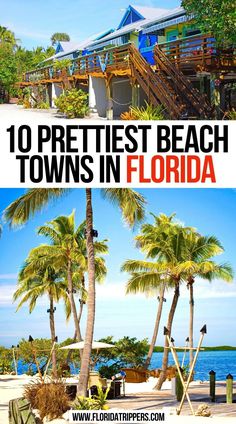 the beach with palm trees and stairs in florida