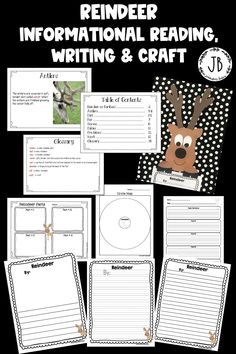 reindeer information reading, writing and craftivity for kids with pictures on the front page