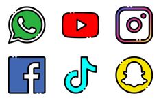 the different types of social media icons are shown in this set, including one with an arrow