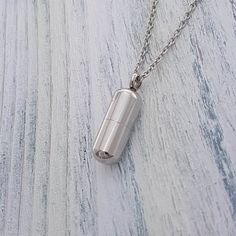 Silver Pill Shaped Container Vial Pendant Necklace  Solid image 3 Sterling Silver Necklace For Personal Use, Silver Spiritual Charm Necklaces For Keepsake, Spiritual Silver Charm Necklace For Keepsake, Silver Minimalist Charm Necklace For Keepsake, Nickel-free Silver Dog Tag Necklace, Silver Nickel-free Dog Tag Necklace, Nickel Free Silver Dog Tag Necklace, Adjustable Silver Necklace, Silver Chain Dog Tag Necklace As Gift