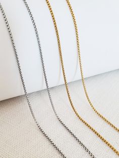 "★PRODUCT DETAILS★  Quantity: 1 adjustable rounded box chain necklace, you choose length & color Material: stainless steel  Size: 2mm thick, 16\"-18\", 18\"-20\", or 20\"-22\"  Name: Kathy ★DISCOUNTS★ ★NEWSLETTER subscribers get exclusive coupon codes: mojosupplycompany.com ★SOCIAL MEDIA followers get surprise sales and giveaways: Instagram @mojosupplyco and Facebook @mojosupplycompany" Stainless Steel Box Chain Necklace As Gift, Adjustable Rolo Chain Necklace As Gift, Adjustable Link Chain Necklace Gift, Adjustable Link Chain Necklace As Gift, Adjustable Stainless Steel Box Chain Necklace, Layering Jewelry, Box Necklace, Social Media Followers, Round Box