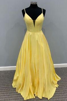 A-Line Yellow Long With Spaghetti Straps Prom Dresses Yellow Gown With Fitted Bodice Sleeveless, Yellow Sleeveless Gown With Fitted Bodice, Yellow Sleeveless Gown For Prom Season, Spring Gown With Fitted Bodice And Spaghetti Straps, Spring Gown With Spaghetti Straps And Fitted Bodice, Spring Gown With Spaghetti Straps, Yellow Fitted Bodice Sleeveless Evening Dress, Prom Dress Pictures, Prom Dresses Yellow