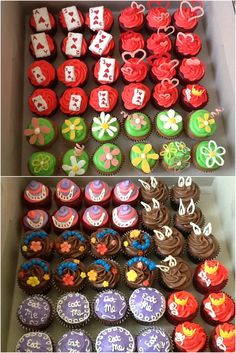 there are many cupcakes in the box and one is decorated with fondant