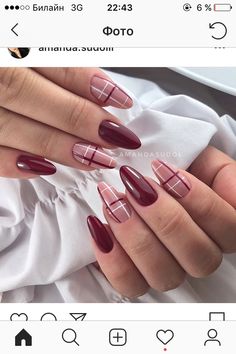 Nails With Burgundy, Manicure Shellac, Checkered Nails, Fashionable Nails, Quick Nail Art, Nagel Design, Plaid Nails, Amazing Nails