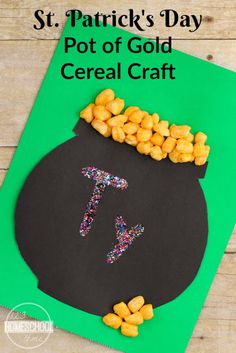 a st patrick's day pot of gold cereal craft with the letter t on it