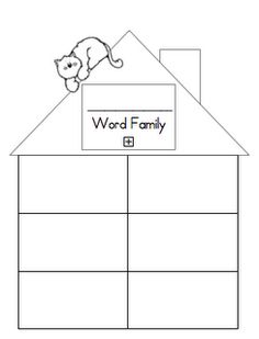 a house with a cat on top and the words word family below it in black and white