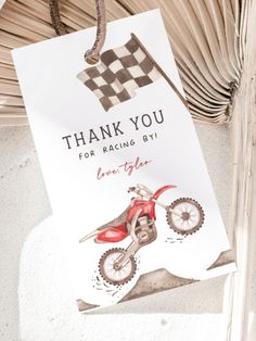 a thank card with a dirt bike on it