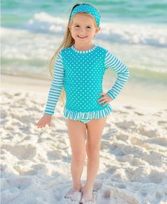 RuffleButts swim long sleeve rash guard bikini Aqua Shorts, Preteen Clothing, Swimming Suits, Long Sleeve Swimsuit, 2 Piece Swimsuits, Swimsuit Set, Matching Headband