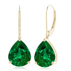 Lab-Grown Solitaire Pear-Shaped Emerald Leverback Earrings Leverback Earrings, Emerald Earrings, Pear Shaped, Lab Grown, Pear, Emerald, Lab, Yellow Gold