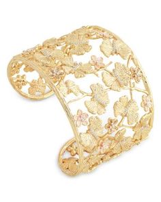 Anabel Aram Butterfly Cuff Bracelet in 18K Gold Plated Butterfly Cuff, Flower Cuff Bracelet, Flower Cuff, Butterfly And Flower, Gold Bracelet Cuff, Leaf Jewelry, Butterfly Jewelry, Pink Enamel, Pandora Bracelets