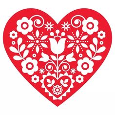 a red heart with white flowers on it