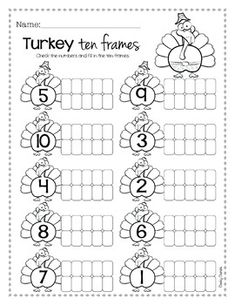 a turkey ten frames worksheet with numbers