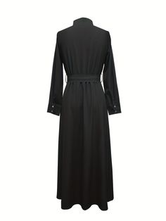 Long Sleeve Maxi Dress For Office, Solid Color Long Sleeve Maxi Dress For Casual Wear, Solid Color Long Sleeve Maxi Dress For Office, Solid Long Sleeve Maxi Dress For Office, Office Maxi Dress With Long Sleeves, Long Shirt Dress For Workwear, Black Long Sleeve Office Maxi Dress, Black Long Sleeve Maxi Dress For Office, Black Collared Maxi Dress For Work