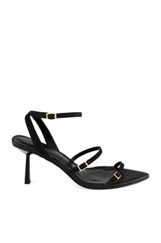 From the AXL Collection, The Spencer is a strappy black heel with a pointed toe. Designed with a comfortable mid heel, gold hardware and three secure straps, The Spencer are your new go-to strappy heel. Size: 5, 6, 7, 8, 9, 10, 11; Colour: BLACK Chic Strappy Kitten Heels With Sculpted Heel, Formal Strappy Kitten Heels With Wrapped Heel, Strappy Kitten Heels With Heel Strap For Formal Events, Sleek Strappy Evening Heels, Formal High Heel Sandals With Multiple Straps, Formal Sandals With Multiple Straps And High Heel, Sleek Kitten Heels For Night Out, Sleek Low Heel Kitten Heels For Night Out, Party High Heels With Multiple Straps