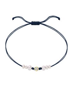 Six Natural Pearl String of Love Bracelet - 14K Yellow Gold Bracelet 14K Solid Gold Navy Blue Medium: 0.04ct Twins Necklace, Bracelet String, Pearl And Diamond Necklace, White Gold Set, Love Bracelet, Main Event, Yellow Gold Setting, Pearl Set, Natural Pearl