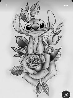 a black and white drawing of a slotty with roses