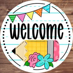 Teacher Door Hanger Welcome Dco-01303-Dh 18 Round Wood Teacher Door Hanger, Classroom Door Signs, Teacher Door Hangers, Small Easel, Teacher Door, Welcome Door Hanger, Wood Door Hanger, Door Hangers Diy, Teacher Doors