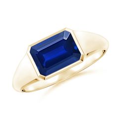 Add a unique flair to your look with this stunning signet ring. It showcases an emerald-cut blue sapphire that is bezel set in an east-west setting. This 14k yellow gold ring will instantly elevate your style game. Sapphire Signet Ring, East West Ring, Emerald Cut Sapphire Ring, 14k Rose Gold Ring, 18k Yellow Gold Ring, Blue Sapphire Rings, Yellow Gold Ring, East West, Signet Ring