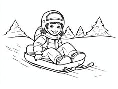 illustration of Joyful sledding coloring sheet Sled, To Color, Winter Season, Coloring Sheets