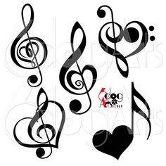 music notes with hearts and trebles