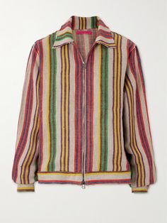 The Elder Statesman's 'Coastal Decon' jacket has been made in Los Angeles from yarn-dyed linen that's jacquard-woven with a vibrant 'Beach Stripe' pattern. It's cut for a relaxed fit with a frayed collar that adds to the laidback feel. Wear yours with jeans or the matching 'Sandy' pants. Elder Statesman, Jacquard Jacket, Vintage Nautical, Dyed Linen, Linen Jacket, Jacquard Weave, Striped Linen, Stripes Pattern, Women Collection