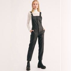 Size Xs/2. Brand New With Tags. Adjustable Straps. Trendy Black Jumpsuits And Rompers For Work, Black Jumpsuits And Rompers For Fall Workwear, Black Overalls For Workwear, Black Overalls For Fall, Free People Marci Coverall Black, Leather Overalls, Free People Jumpsuit, Free People Romper, Beach Rompers