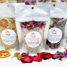 Floral Bath Salts with 3 scents to choose from Milk Bath Recipe, Bath Soak Recipe, Floral Bath Salts, Dried Flower Petals, Bath Salts Recipe, Rose Blossom, Blooming Lotus, Pamper Party, Floral Bath