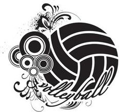 a black and white drawing of a volleyball ball with swirls on the bottom half