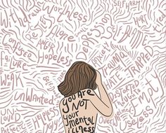 the back of a woman's body with words all over it