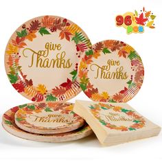 three thanksgiving plates with the words give thanks on them