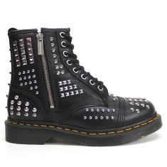 PRICES MAY VARY. comfortable and durable construction tough leather 8 eyelets Dr. Martens Unisex 1460 Studded Zip Atlas Leather Black Boots 9 W / 8 M US Studded Doc Martens, Leather Black Boots, Chelsea Boots Heel, Leather Biker Boots, Fur Lined Boots, Studded Boots, Outdoor Boots, Sleek Style, Comfortable Sneakers