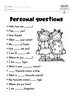 a worksheet with two children talking to each other and the words, personal questions