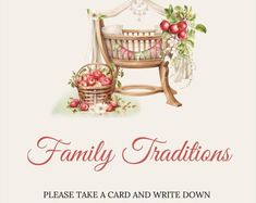 a card with the words, family traditionss please take a card and write down