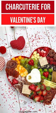 valentine's day charcuterie heart box on a table