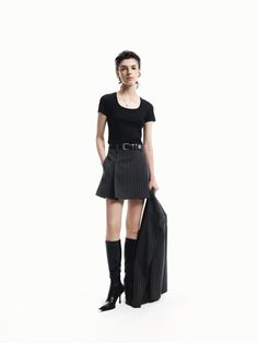 MO&Co. Women's Include Belt Pinstripe Skirt Expertly designed for a flattering look, the skirt combines a mini A-line silhouette with a pleated design. The pinstripe print adds a touch of sophistication, while the rhinestone finish offers subtle sparkle. Features : - Mini A-line silhouette, including belt- Pleated and side pocket design- Pinstripe print with rhinestone finish Code: MBD3SKTT12The back length of size S is 38.5cmMATERIALS & CARE Material: 85.2% Polyester 10.3% Viscose 4.5% SpandexP Pinstripe Skirt, Skirt Belt, Stripe Skirt, Mesh Bag, Side Pocket, Pocket Design, A Line, Sparkle, Skirt