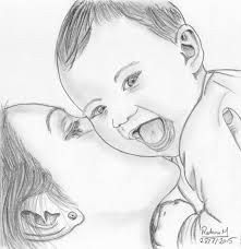 a pencil drawing of a boy and his mother