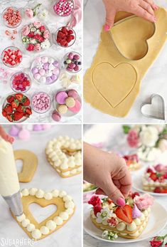 the process for making heart shaped cookies is shown