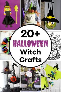 halloween witch crafts with text overlay that reads, 20 + halloween witch crafts for kids