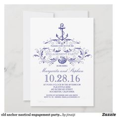 an anchor is on the front of this wedding card