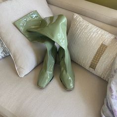 Brand New .. Never Worn Just Tried On.. Trendy Fitted Green Boots, Fitted Green Knee-high Boots, Green Fitted Casual Boots, Fitted Green Boots For Spring, Green Medium Width Boots For Spring, Public Desire Shoes, Public Desire, Long Legs, Green Gold