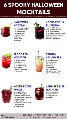 a poster with different types of cocktails and drinks for halloween or any other time of the year