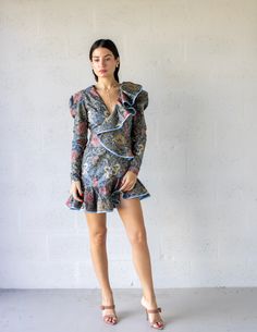 100% Cotton Fitted Long Sleeve Mini Dress With Ruffles, Fitted Mini Length Ruffle Dress For Fall, Fitted Ruffle Mini Dress For Fall, Fitted Floral Print Long Sleeve Evening Dress, Chic Fitted Ruffle Dress For Fall, Fall Cocktail Dresses With Ruffles, Fall Garden Party Mini Dress, Dresses Xs, Cotton Material