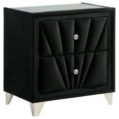 a black and white cabinet with two drawers