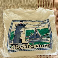 Excellent Condition, Brand New. Worn Once Or Twice. Very Lightweight Comfortable Everyday Shirt Casual White Top For Sailing, Casual White Tops For Sailing, White Nautical Tops For Sailing, Casual White T-shirt For Sailing, White Cotton T-shirt For Sailing, Vineyard Vines Shirts Women, Vineyard Vines Logo, Vineyard Vines Men, Nautical White T-shirt With Graphic Print