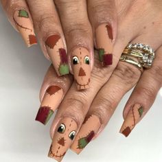 Thanksgiving Nails Easy, Scarecrows Nails, Fall Toe Nails, Turkey Nails, Fall Thanksgiving Nails, Thanksgiving Nail Designs, Thanksgiving Nail Art, Thanksgiving Nail, Simple Fall Nails